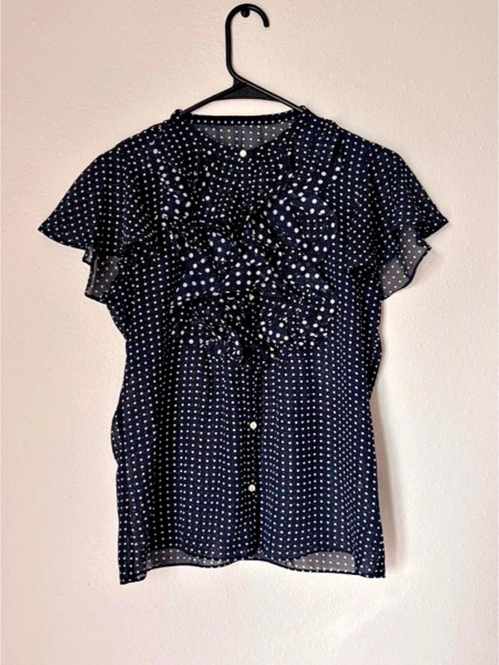 Polka Dot Short Sleeve Blouse in Navy & White